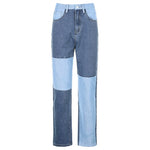 Patchwork Casual Blue Straight Long Jeans