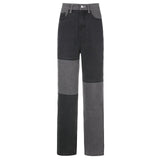 Patchwork Casual Blue Straight Long Jeans