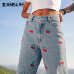 Cherry Embroidery Jeans