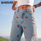 Cherry Embroidery Jeans
