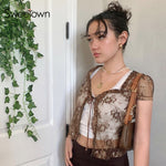 Brown Vintage Lace Crop Top