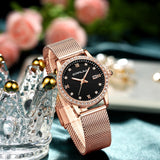 Quartz Watch w/ Rose Gold Mesh Band