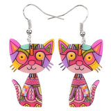 Colorful Cat Drop Earrings