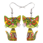 Colorful Cat Drop Earrings