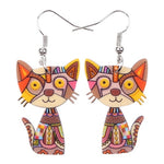 Colorful Cat Drop Earrings